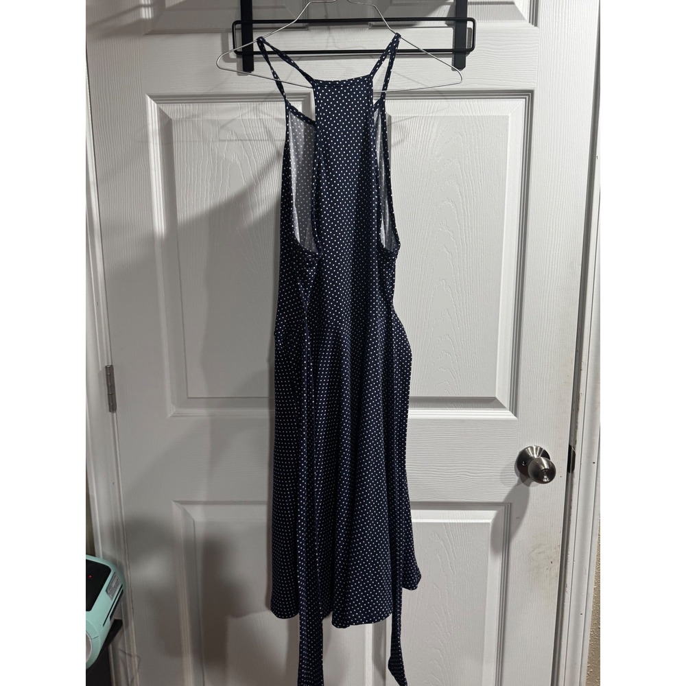 Maurices Polka Dot Halter Dress Navy White Colorblock Hem Medium Sleeveless